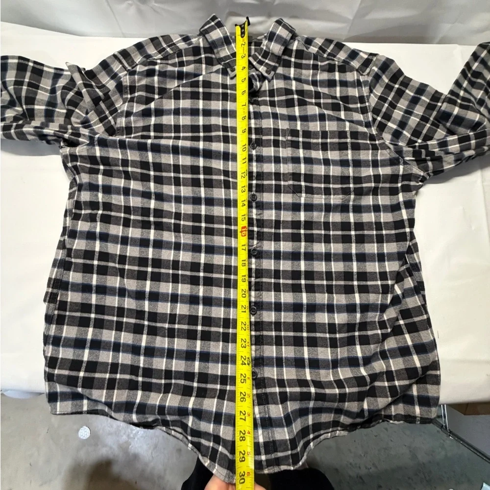 Eddie Bauer Black, Gray & Blue‎ Plaid Flannel Button-Down Shirt